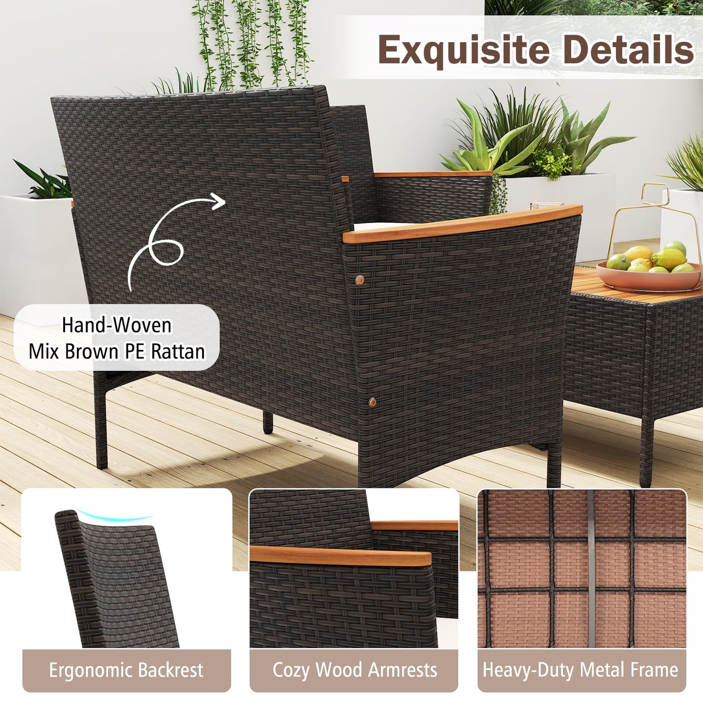Tangkula Patio Wicker Sofa Set w/Coffee Table