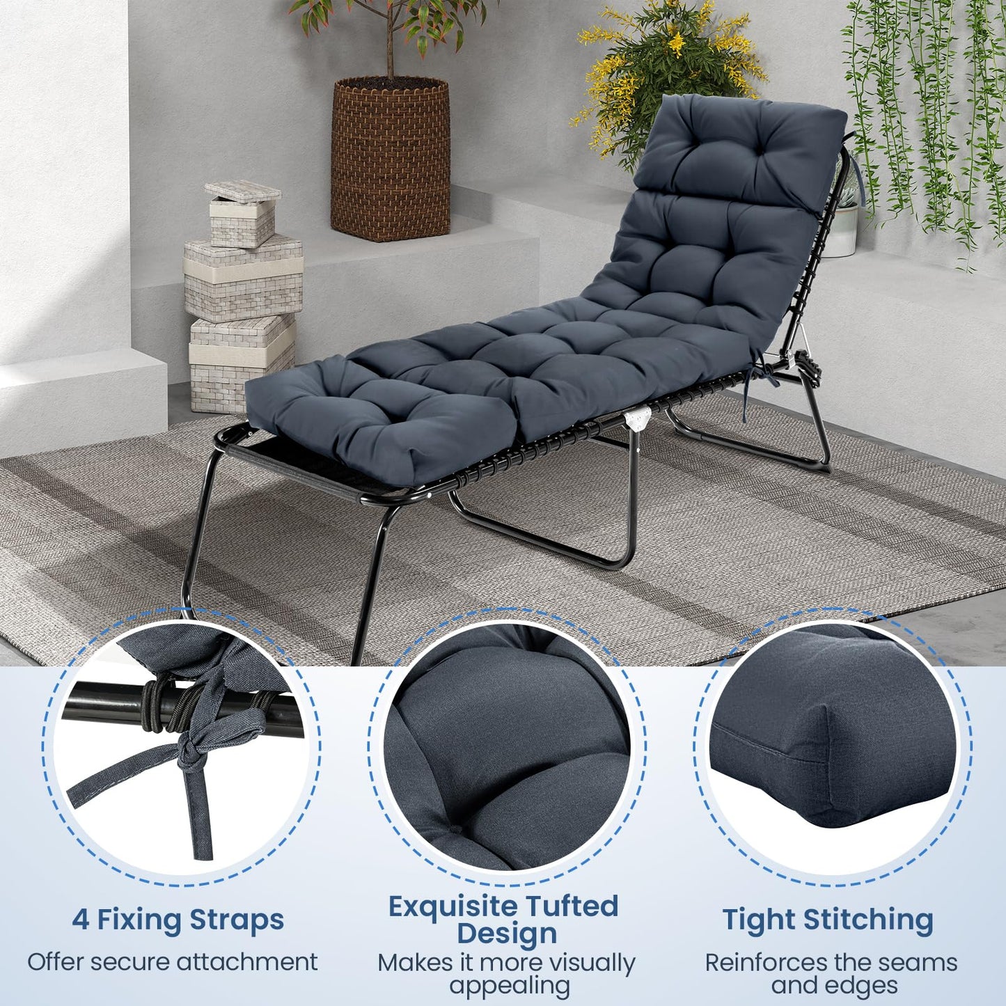Tangkula Chaise Lounge Cushions for Outdoor Indoor Furniture