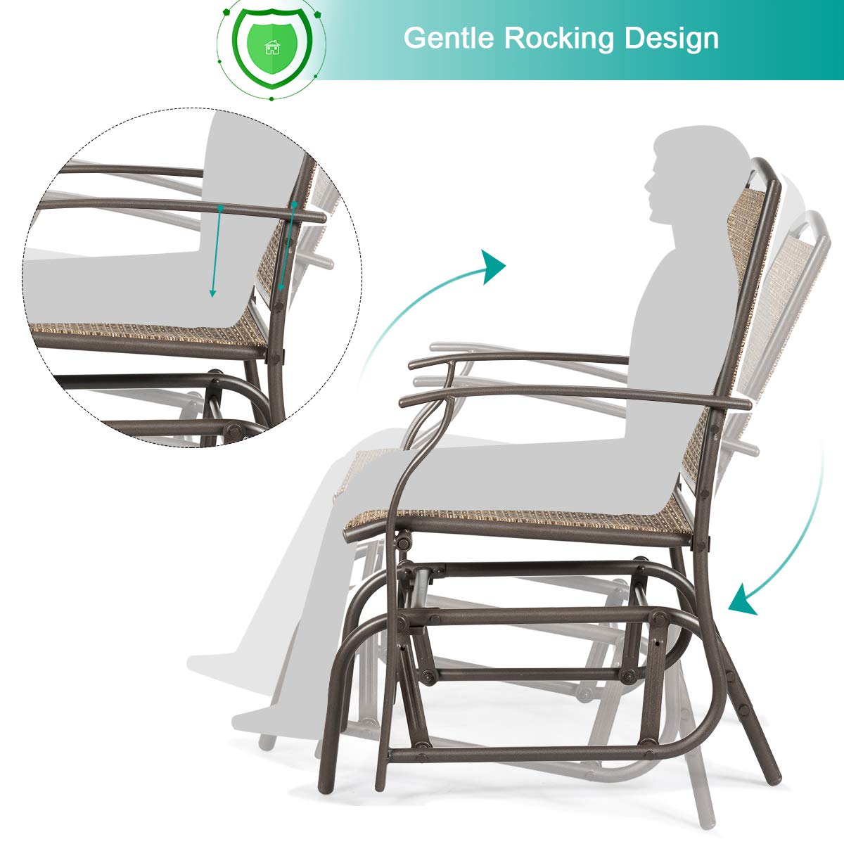 Patio Glider, for Garden, Backyard, Poolside, Lawn (Brown)