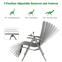 Chaise longue pliante d'extérieur Tangkula, fauteuil inclinable de patio avec 7 positions de dossier et de repose-pieds réglables