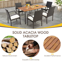 Tangkula Patio Acacia Wood Dining Table for 6 Persons, Large Rectangular Dining Table with Metal Legs