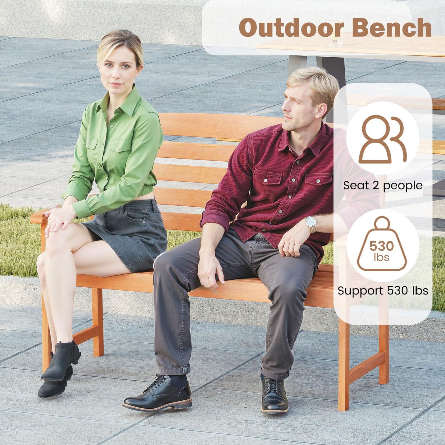Tangkula Wooden Garden Bench, 2-Person Patio Loveseat with Slatted Backrest