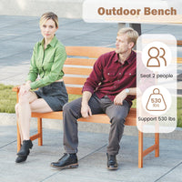 Tangkula Wooden Garden Bench, 2-Person Patio Loveseat with Slatted Backrest