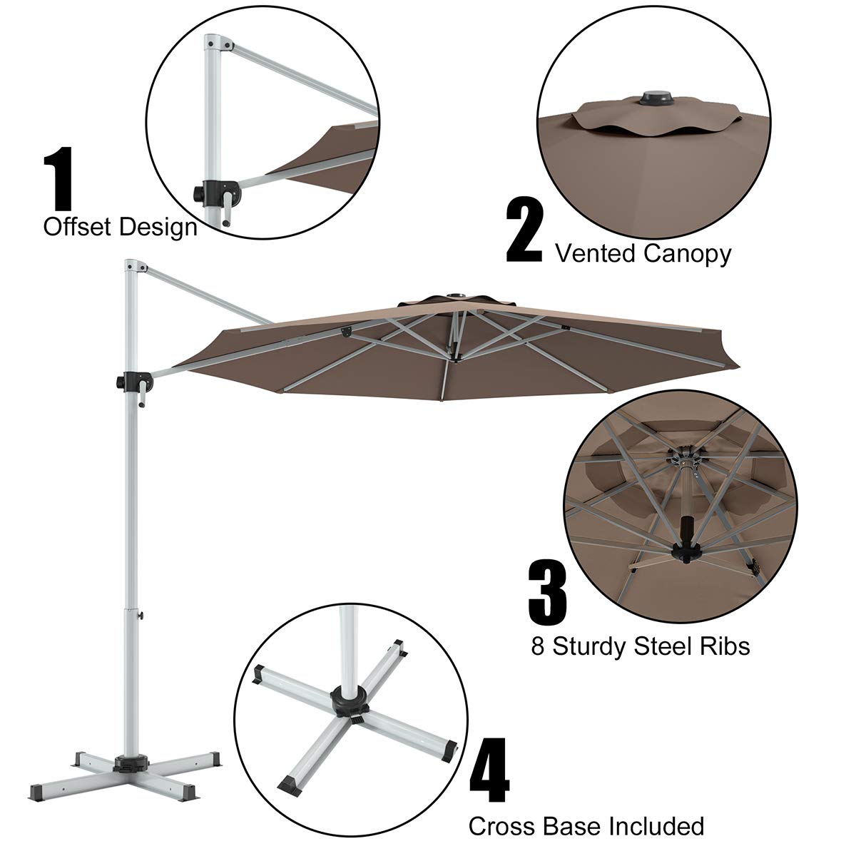 Parasol de terrasse Tangkula 3,35 m pour jardin, terrasse, piscine