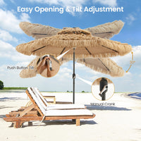 Tangkula 9 ft Thatched Patio Umbrella, 2 Tier Hawaiian Style Grass Beach Umbrella with 32 Led Lights