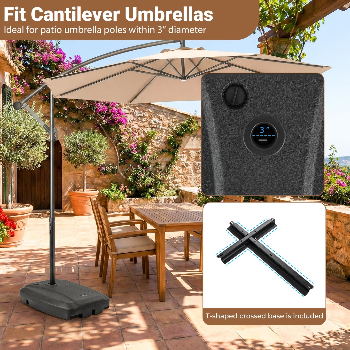 Tangkula Cantilever 220 Lbs HDPE Offset Umbrella Stand with Crossbar