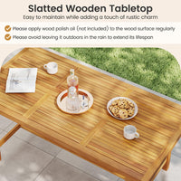 Tangkula 63” Outdoor Acacia Wood Rectangular Table with 1.97” Umbrealla Hole & 2 Cushioned Bench