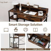 Tangkula Petit bureau d'ordinateur 42" avec prises de courant, étagère supérieure, tiroir et 2 étagères ouvertes