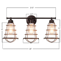 Tangkula 3-Light Vintage Vanity Lights, Industrial Metal Wire Cage Wall Sconces(Black & Golden)