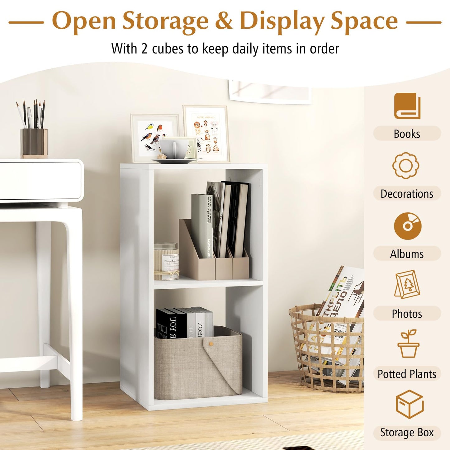 Tangkula 2-Cube Bookcase, 3-Tier Bookshelf with Open Compartments