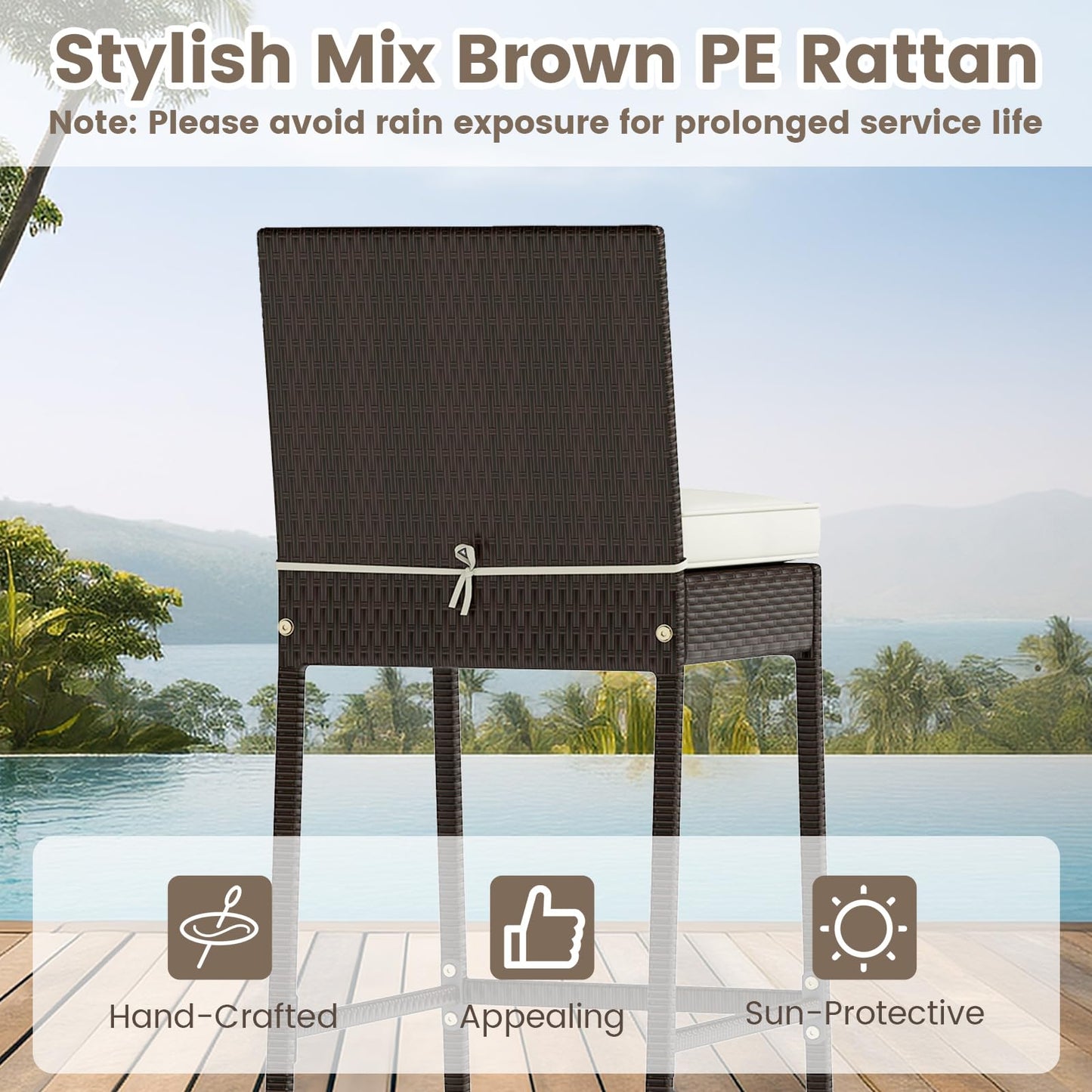 Tangkula 3 Piece Outdoor Bar Set for Porch