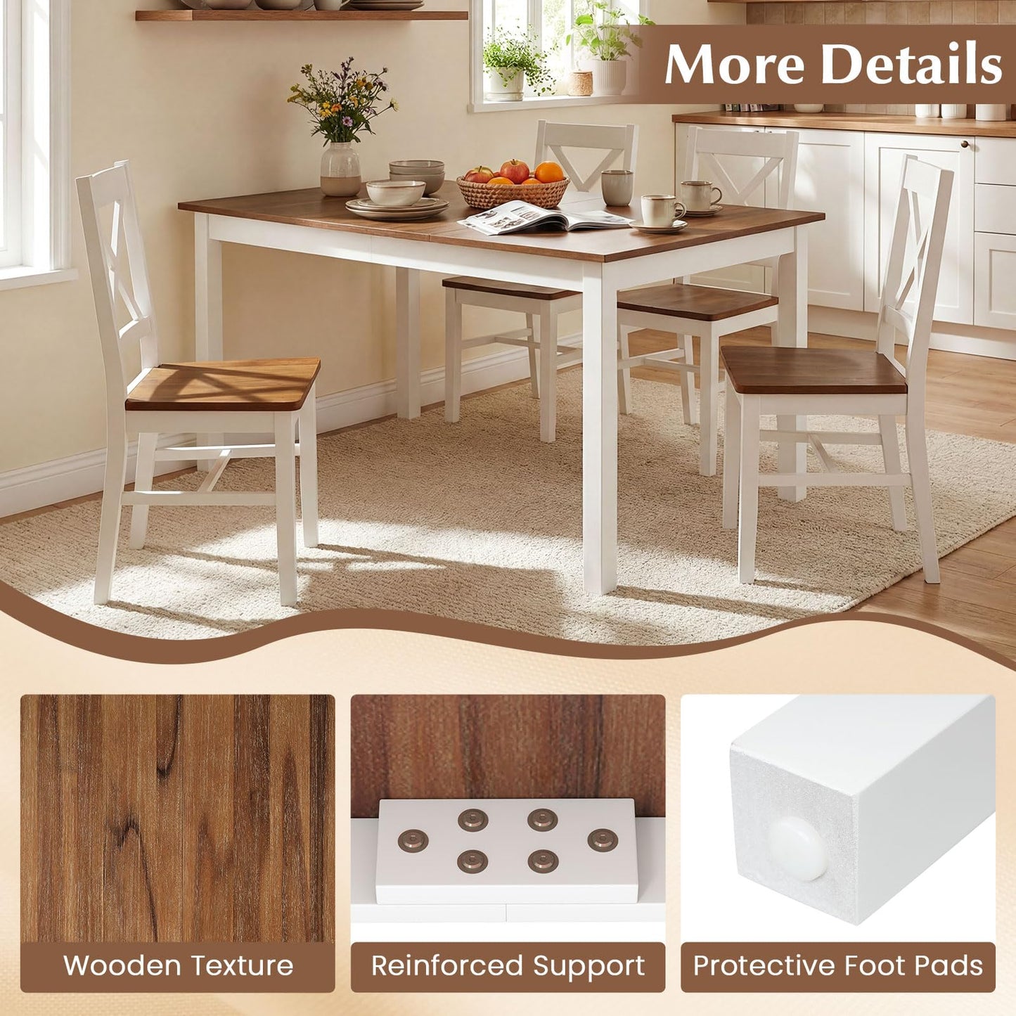 Tangkula 60" Wooden Rectangular Dining Table for 4-6 People