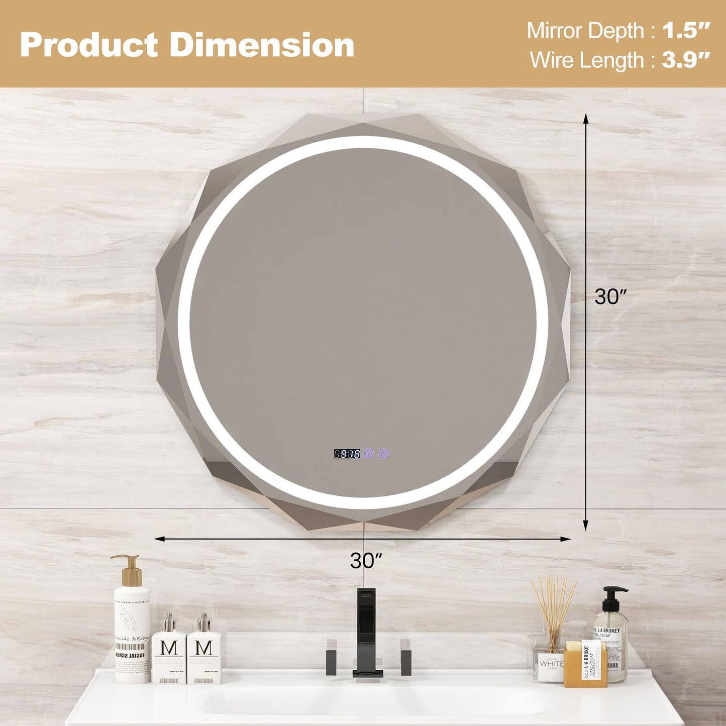 Miroir de salle de bain LED anti-buée Tangkula
