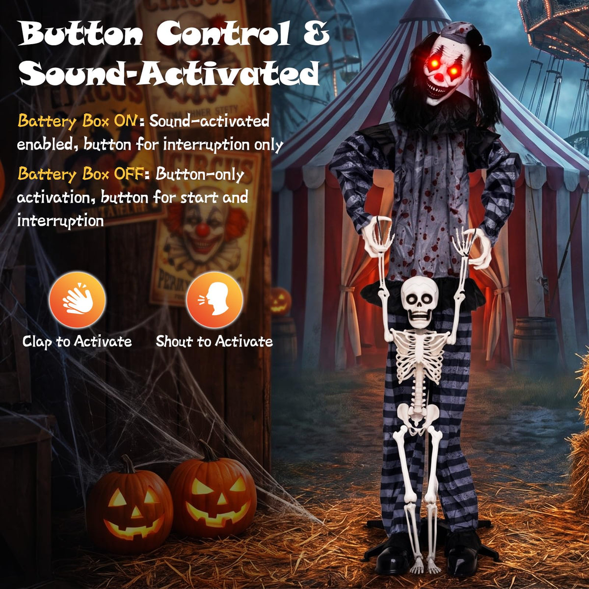 Tangkula 70" Halloween Animated Life-Size Clown Catching Skeleton Doll
