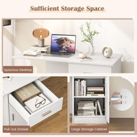 Tangkula Folding Computer Desk with Storage Drawer & Cabinet