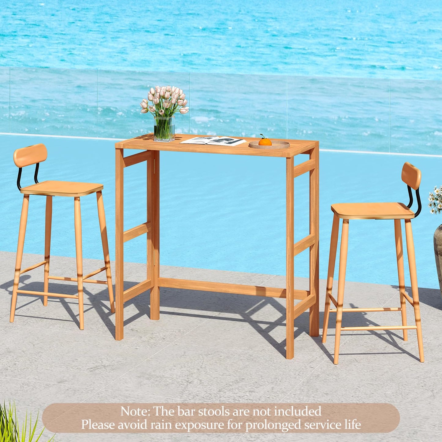 Table de bar pliante d'extérieur en bois d'acacia Tangkula