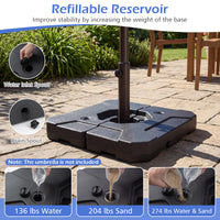 Tangkula 2-Piece 274 Lbs HDPE Square Offset Umbrella Stand with Water & Sand Filled Weight