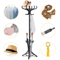 Tangkula Standing Coat Rack Wood 12 Hooks