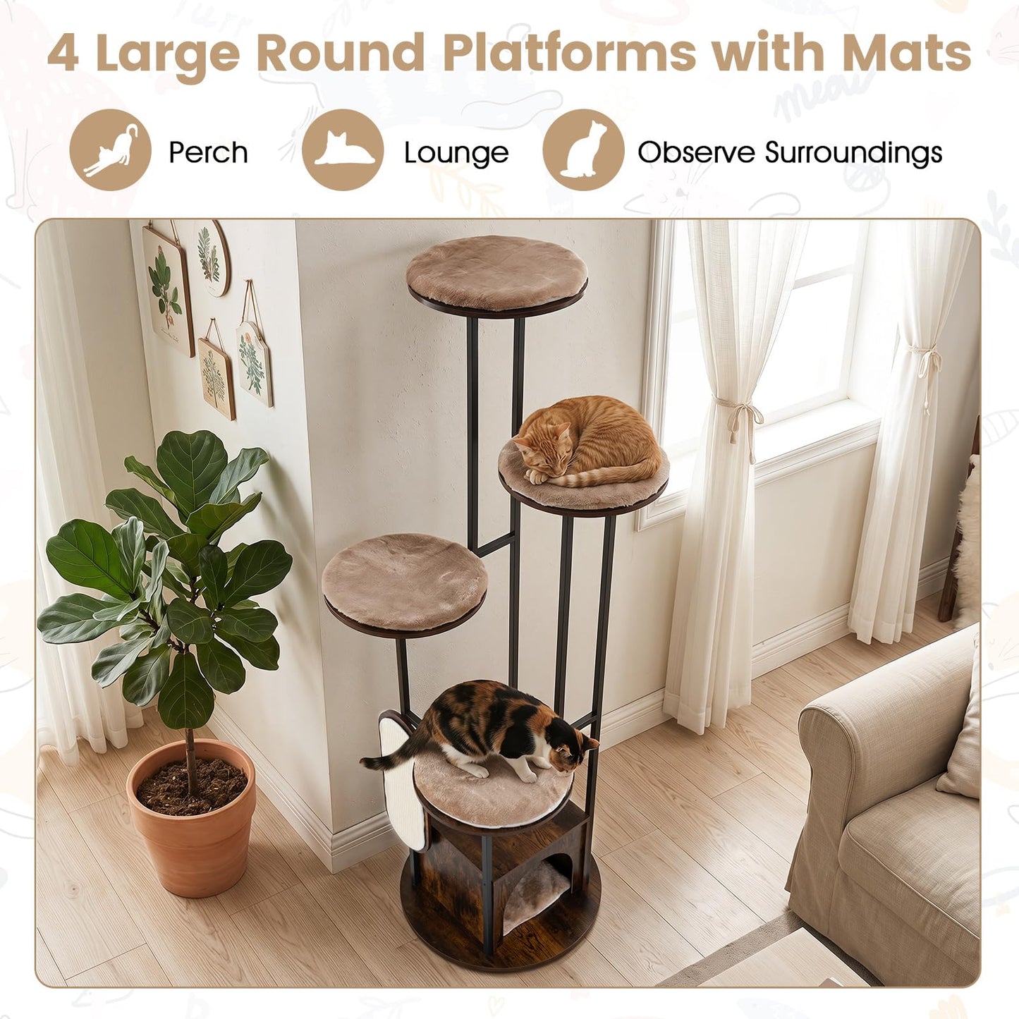 Tangkula Modern Cat Tree Tower with Top Perch (Rustic Brown)