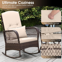 Tangkula 3 Piece Patio Rocker Set, Patiojoy Outdoor Wicker Rocking Chairs w/Double-Layer Coffee Table