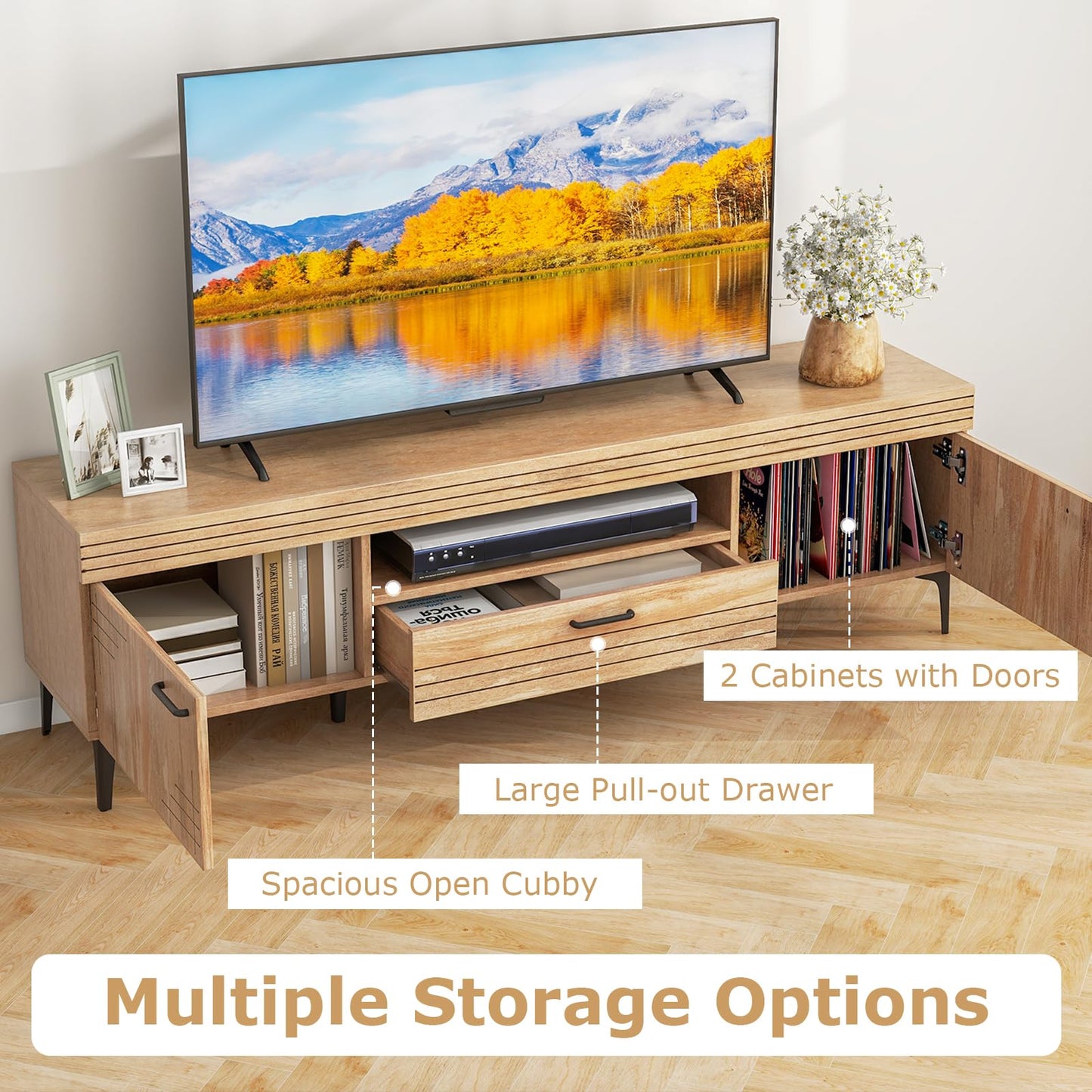Tangkula Mid Century Modern TV Stand for 65 Inch TVs