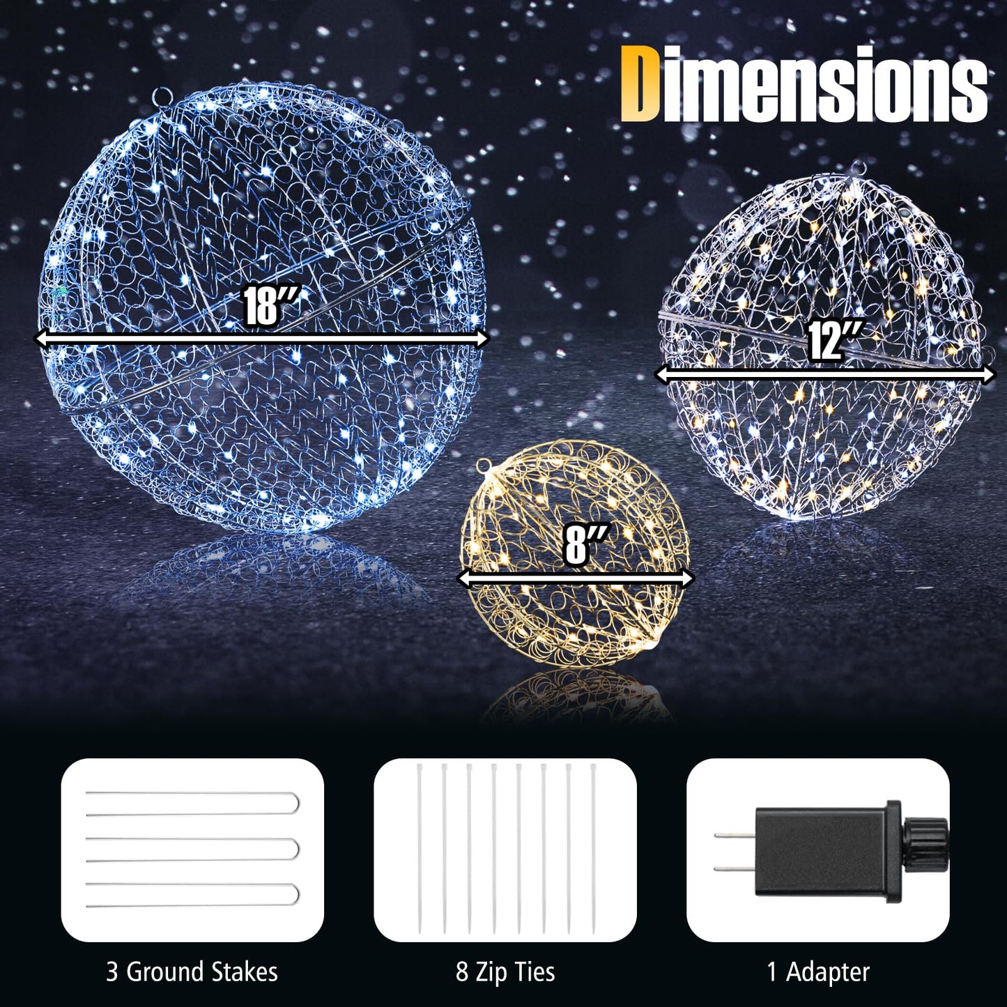Tangkula Lot de 3 boules lumineuses de Noël avec 3 couleurs d'éclairage