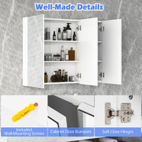 Tangkula 36" Wide Wall Mount Mirrored Bathroom Medicine Cabinet Storage 3 Mirror Door
