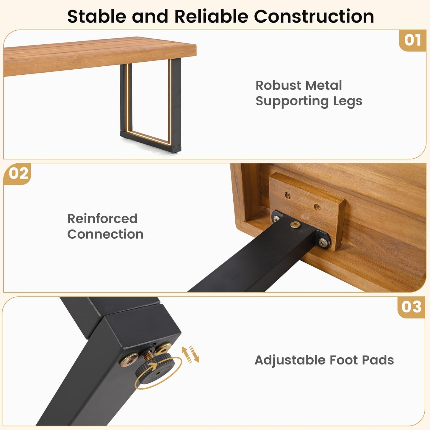Tangkula 48" Long Patio Dining Bench with Metal Legs