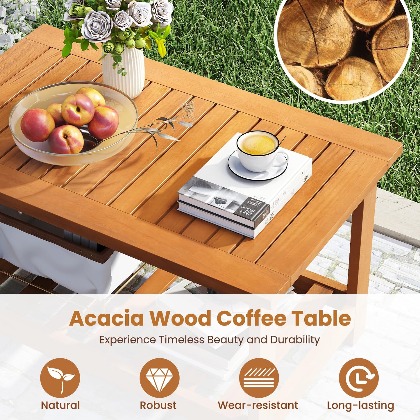 Tangkula Table basse d'extérieur en bois d'acacia