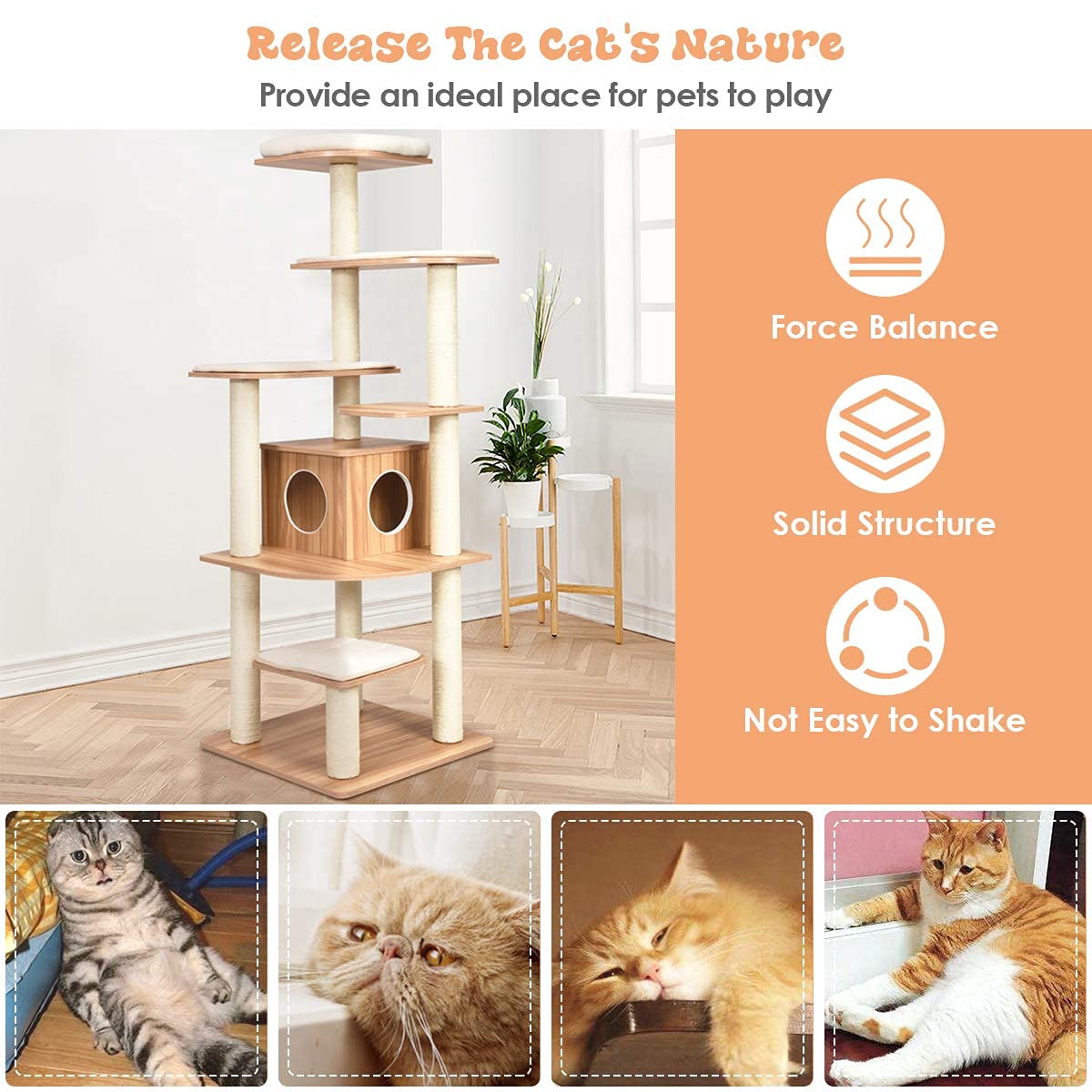 Tangkula 69 Inch Tall Cat Tree with Sisal Rope Scratching Posts
