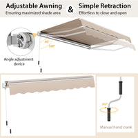 Tangkula 12 Ft × 10 Ft Retractable Awning with Crank Handle and Water-Resistant Polyester