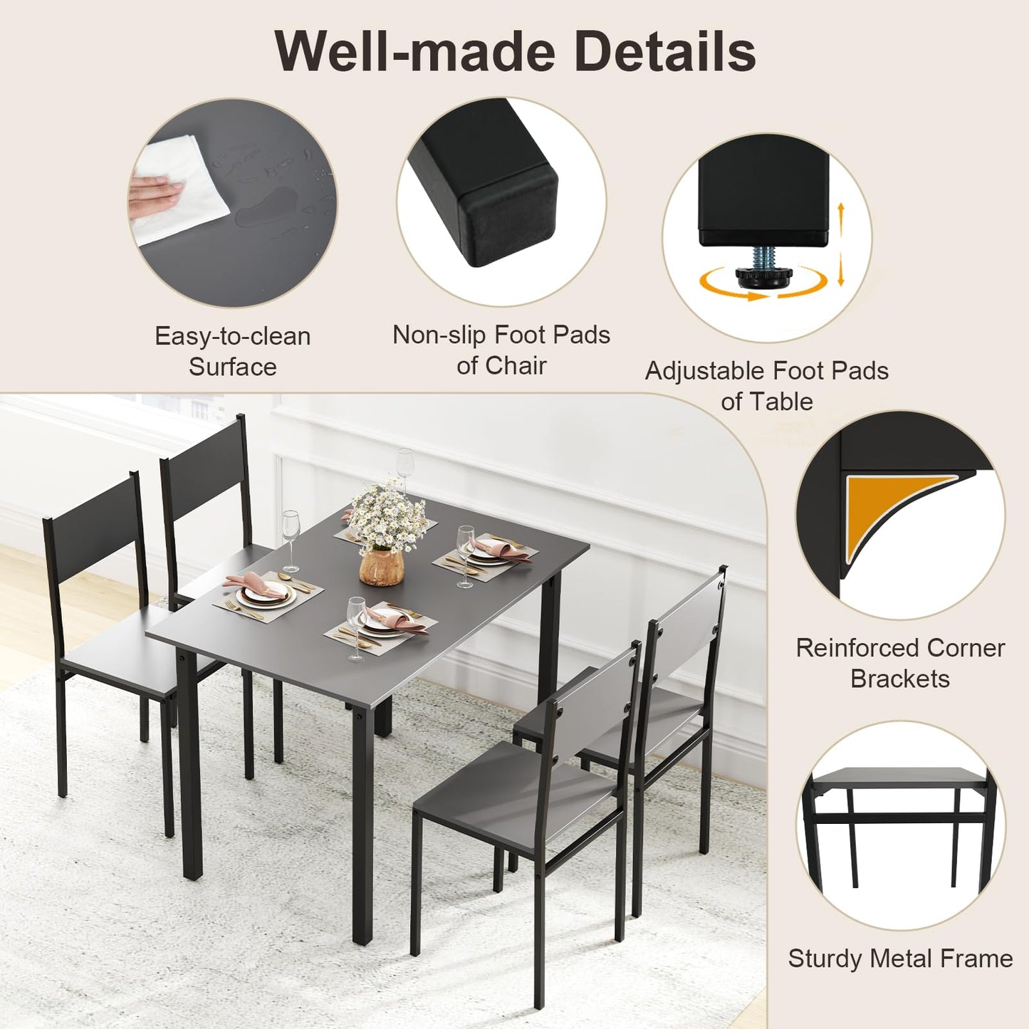 Tangkula  Retro Kitchen Table and Chairs Set for 4