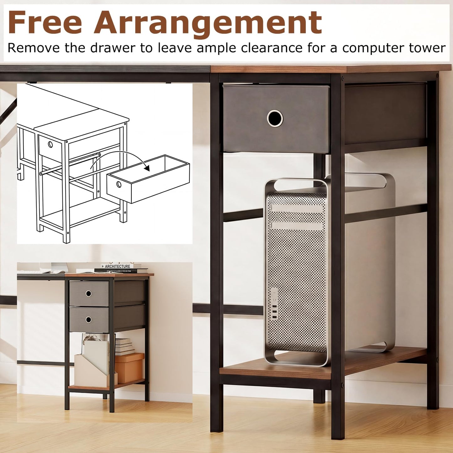 Tangkula 48" Computer Desk with 2 Fabric Drawers