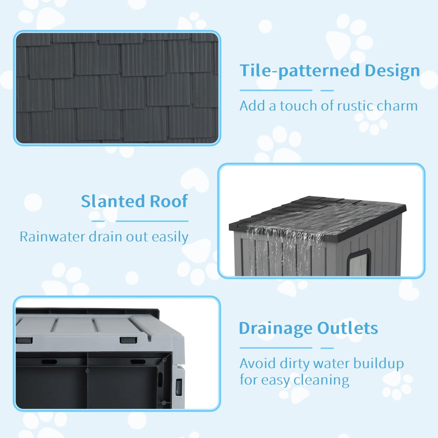 Niche pour chat Tangkula en plastique résistant aux intempéries avec 2 portes en PVC et toit en pente