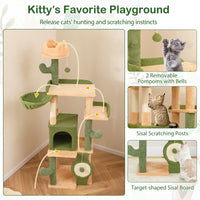 Tangkula Cactus Cat Tree, 63 Inch Multi-Level Tall Cat Tower with Sisal Scratching Posts & Board
