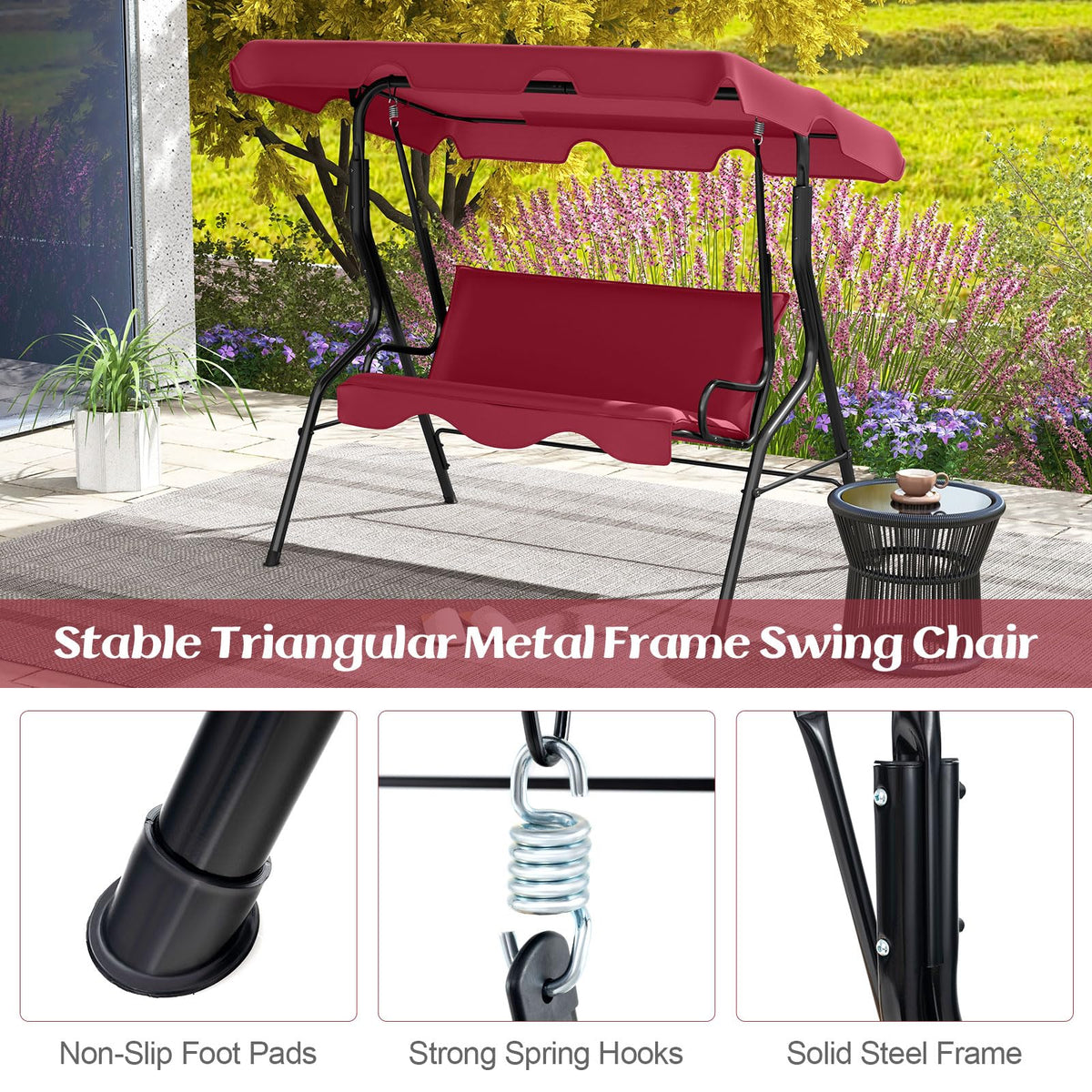 Tangkula 3 Person Porch Swing with Cushions & Canopy