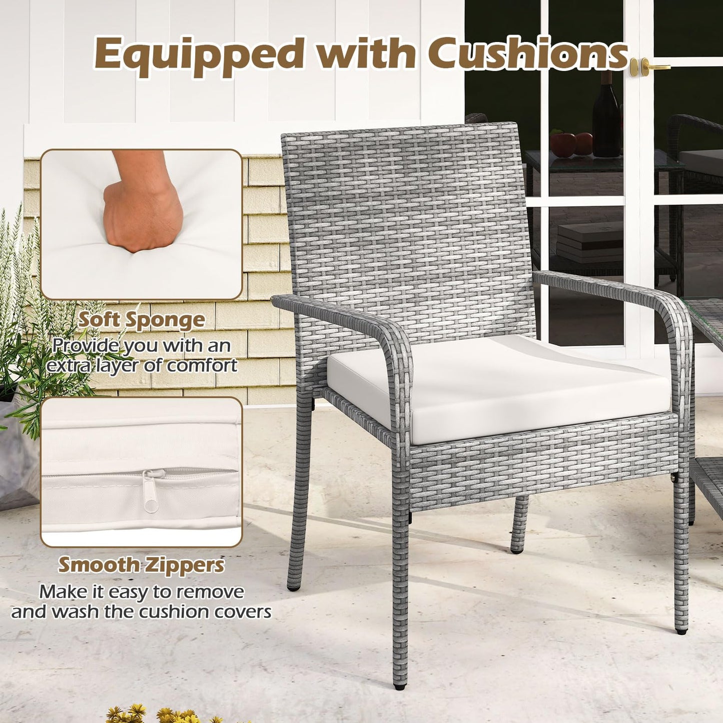 Tangkula 3 Pieces Patio Furniture Set with 2 Tier Tempered Glass Tabletop Table