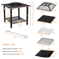 Tangkula 4 in 1 Outdoor Fire Pit, Heavy Duty Metal Square Wood Burning Fire Pit with Spark Screen Cover