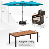 Tangkula 11 Pieces Rattan Outdoor Dining Set with 15Ft Solar Patio Umbrella for 8