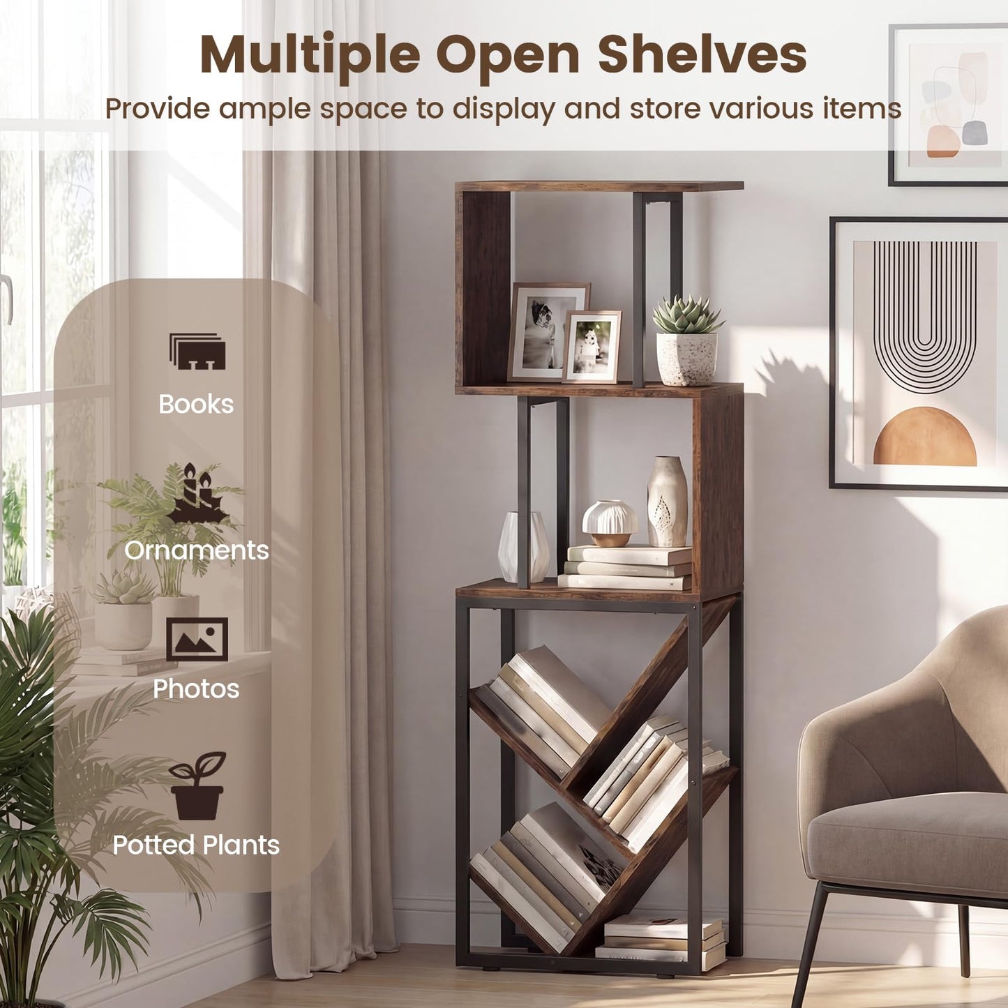 Tangkula 6-Tier Bookshelf for Living Room Home Office