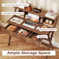 Tangkula Bureau Mid-Century avec 3 Tiroirs de Rangement