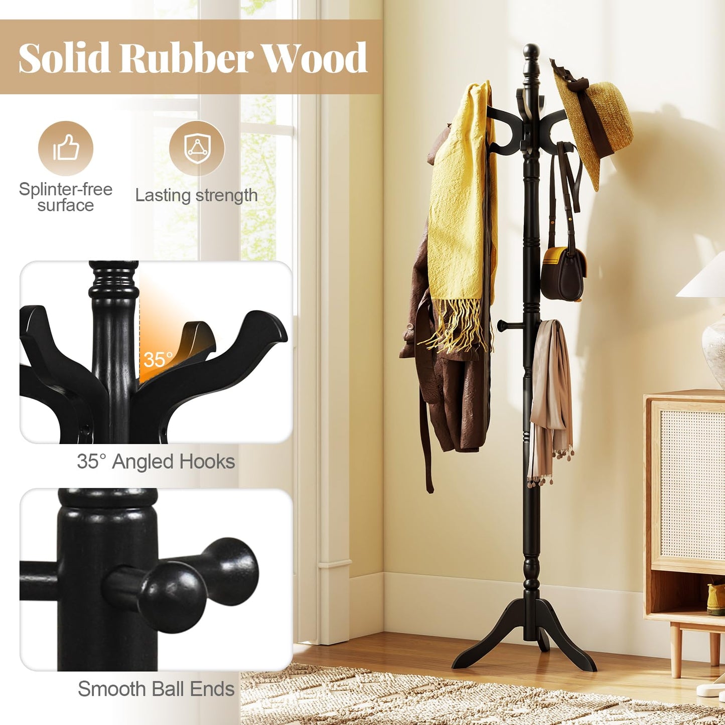 Tangkula Coat Rack Freestanding 11 Hooks and 3 Height Options for Coats