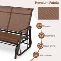 Tangkula Patio Glider Bench, 2-Person Outdoor Rocking Bench with High Back & Curved Armrests(Brown)