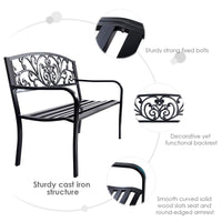 Outdoor Steel Garden Bench Park Bench, 50 Inch Patio Park Bench Chair with Heavy-Duty Steel Frame