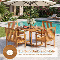Tangkula 35.5" Acacia Wood Square 4-Person Patio Table with Umbrella Hole