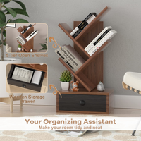 Tangkula 5 Tier Tree Bookshelf with Drawer, Rustic 5 Shelf Space Saving Corner Bookcase