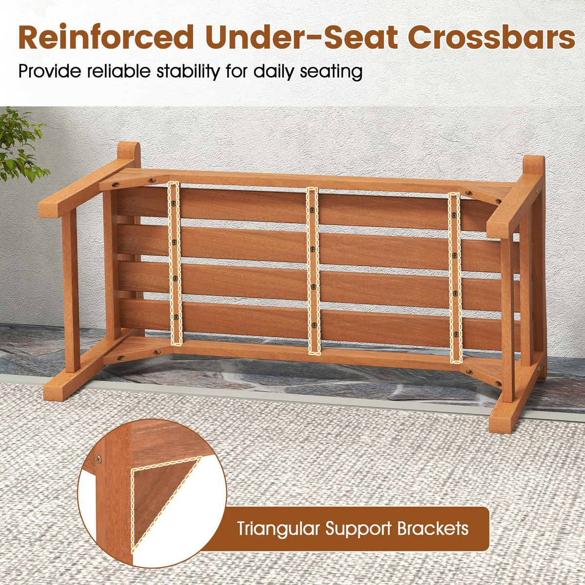 Tangkula Outdoor Backless Wood Bench with Support Handles