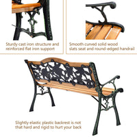 Tangkula Outdoor Garden Bench Park Bench, Patio Bench Chair with Cast Iron & Hardwood Structure