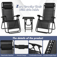 Tangkula 3 Pieces Outdoor Zero Gravity Chair Set, Folding Reclining Lounge Chair with Adjustable Backrest