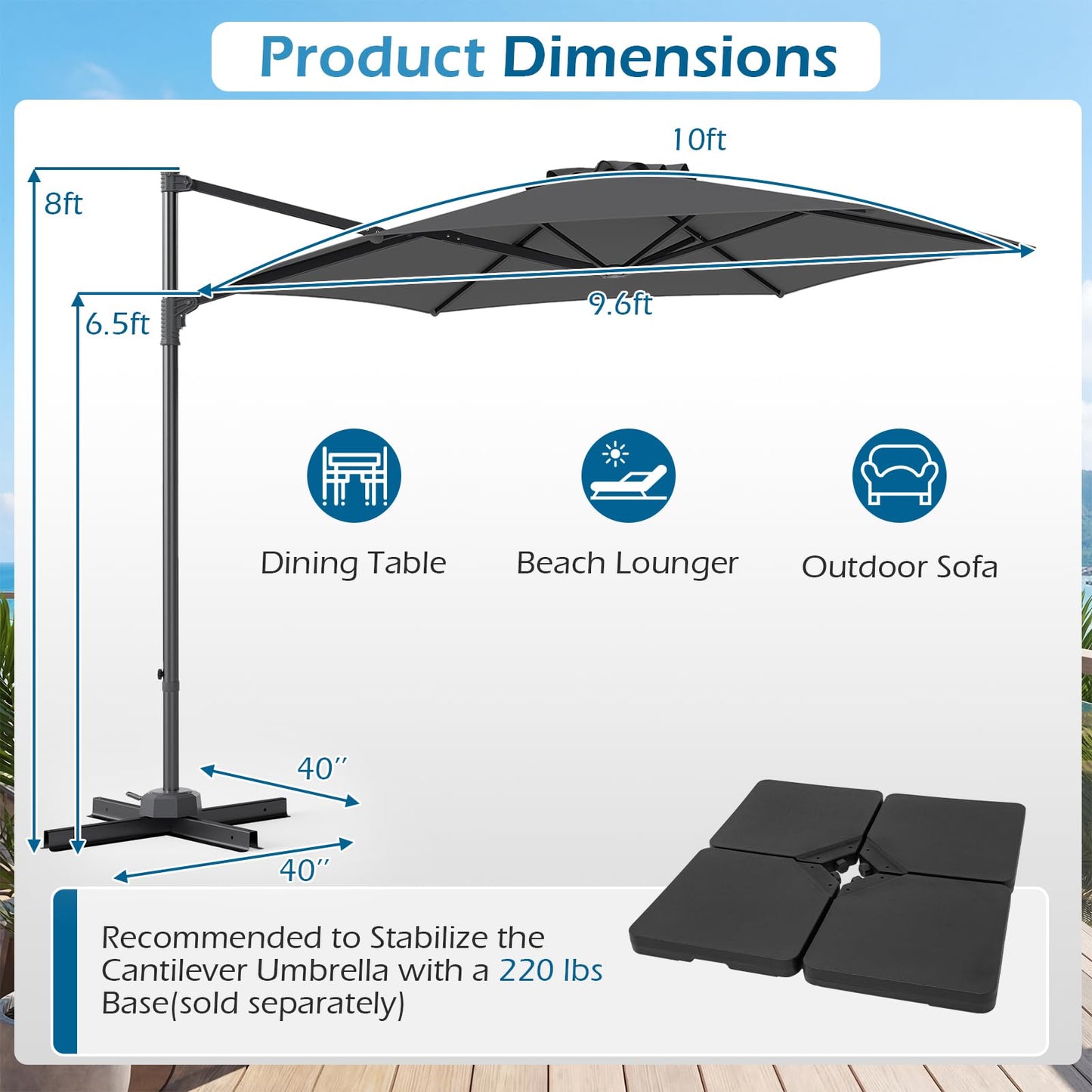 Tangkula 10FT Patio Umbrella Offset Cantilever Outdoor Umbrella